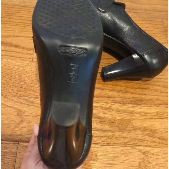 aerosoles Black Chunky Block Heel Penny Loafers Retro Y2K Goth Grunge Emo - Picture 6 of 7